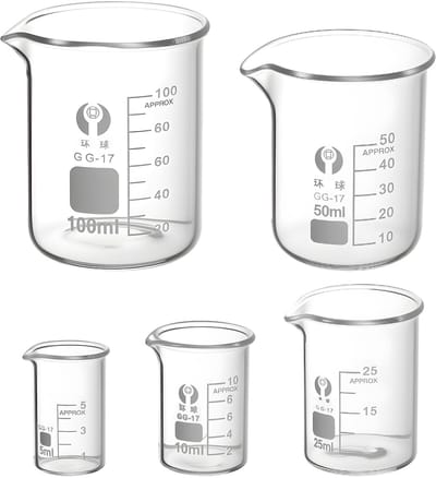 5 stuks maatbekers van glas, 5 ml, 10 ml, 25 ml, 50 ml, 100 ml, maatbeker voor keuken, mixbeker, glazen maatbeker voor vochtige en droge ingrediënten, poedermengsels, vloeistoffen, keuken en