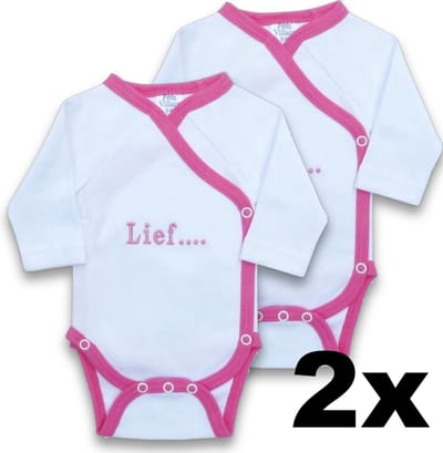 2 stuks Romper Lief Petit Villain - Wit / Roze - Maat 56 / 62