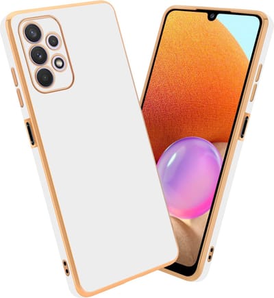 Cadorabo Hoesje geschikt voor Samsung Galaxy A32 5G in Glossy Wit - Goud - Beschermhoes Case Cover van flexibel TPU-silicone en met camerabescherming