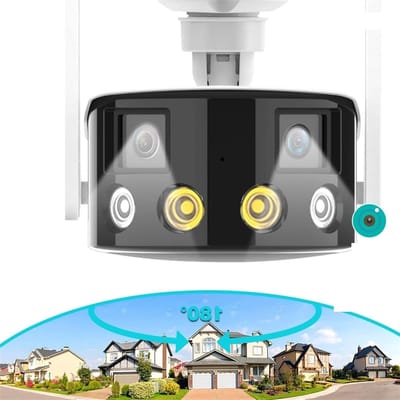 Beveiligingscamera Buiten - Wifi Camera - Huis Bewaken - 180 Graden Dubbele Lens - 8MP Resolutie - Zwart