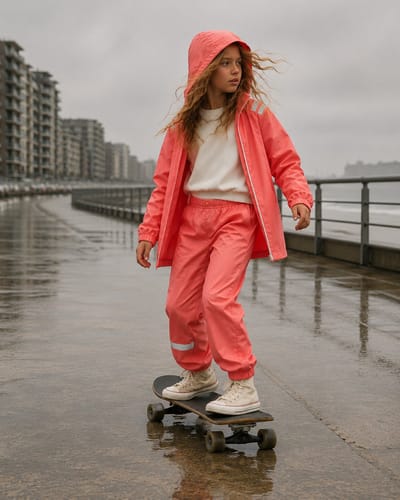 Ducksday - Regenbroek - Waterdicht - Ademend - Reflecterend - Unisex - Coral - Maat 86-92 - 2 jaar