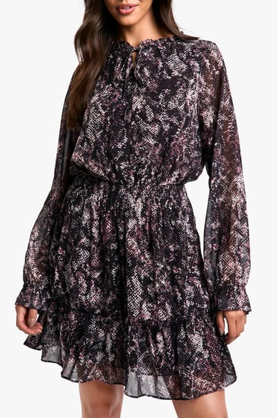 boohoo Dames Snake Print Chiffon Lange Mouw Skater Jurk | Slangenprint | Maat: 36