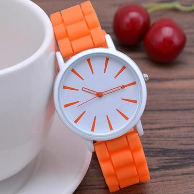 Dameshorloges Ultradunne Siliconen Dames Armband Grote Wijzerplaat Koreaanse Editie Vrouwelijke Student Mode Quartz Polshorloge UTHAI CE76 orange