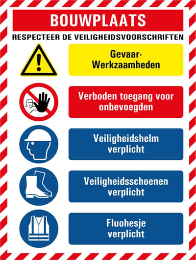 Bouwplaats respecteer de veiligheidsvoorschriften sticker 200 x 150 mm