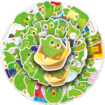 50 stuks Duolingo Leer Software Stickers Schattige Groene Uil Graffiti Decal Doe-het-zelf Waterbeker Potlooddoos Bagage Gitaar yellow