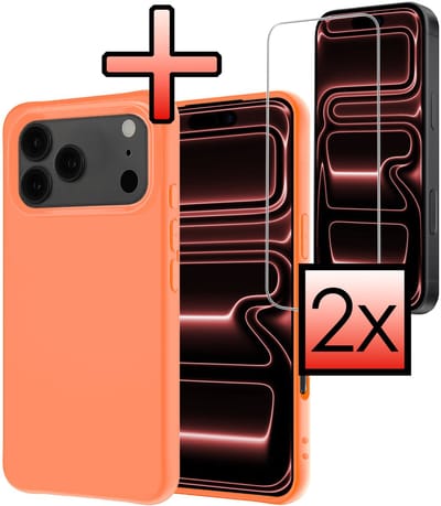 Hoesje - Met 2x Screenprotector - Geschikt voor Apple iPhone 17 Pro - Sterk & Shockproof - Back Cover - Siliconen Case - Telefoon Hoes - Perzik