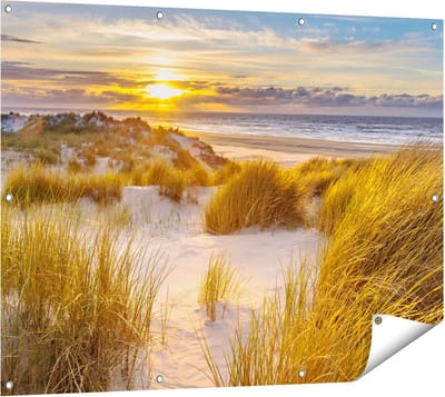 Gards Tuinposter Strand en Duinen tijdens Zonsondergang - 120x90 cm - Tuindoek - Tuindecoratie - Wanddecoratie buiten - Tuinschilderij