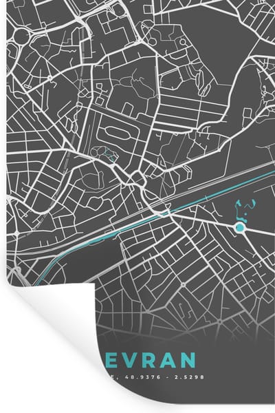 Muurstickers - Sticker Folie - Sevran - Frankrijk - Plattegrond - Kaart - Stadskaart - 20x30 cm - Plakfolie - Muurstickers Kinderkamer - Zelfklevend Behang - Zelfklevend behangpapier - Stickerfolie