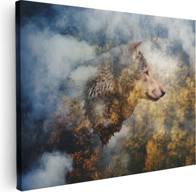 Artaza Canvas Schilderij Wolf - 80x60 cm - Wanddecoratie Dieren - Muurdecoratie Bos - Schilderijen Op Canvas