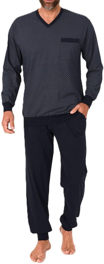 Normann herenpyjama lang met manchetten - pyjama met en V-hals