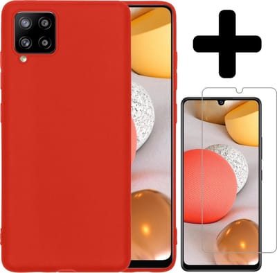 Hoesje - Met Screenprotector - Geschikt voor Samsung Galaxy A42 - Sterk & Shockproof - Back Cover - Siliconen Case - Telefoon Hoes - Telefoonhoesjes - Rood