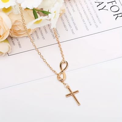 VANDAAG VERZONDEN - Ketting - Kruis 2cm - Christelijk - Goud kleurig - Staal - Infinity Ketting - Kruis Hanger - Minimalistische Sieraden - Stijlvolle - Fashion Jewelry - Cadeau