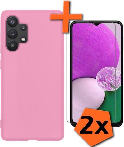 Hoes - Met 2x Screenprotector - Geschikt voor Samsung Galaxy A13 4G - Sterk & Shockproof - Back Cover - Siliconen Case - Telefoon Hoes - Lichtroze
