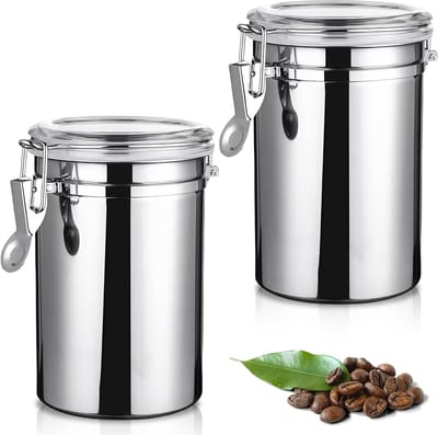 Airtight Koffietin met Deksel - 1110 ml RVS Koffiebonenhouder, Aroma Bewaarbox voor Noten, Cacaopoeder en Theebladeren - Zilver