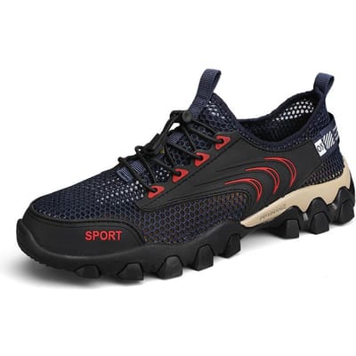 Herenschoenen Zomer Ademend Mesh Uitgehold Mesh Sport Hardloopschoenen Casual Instapper Lichtgewicht Zachte Zool Upstream Mesh Oppervlak Schoenen 46 blauw