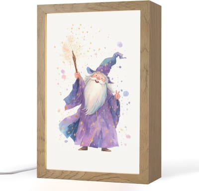 Nachtlampje 20x30 cm - Kinder lampje - Tovenaar - Magie - Paars - Tafellamp kinderkamer - Slaapkamer lamp - Bedlamp kinderen - Kinderlampje stopcontact - Wandlamp babykamer - Nachtlampjes