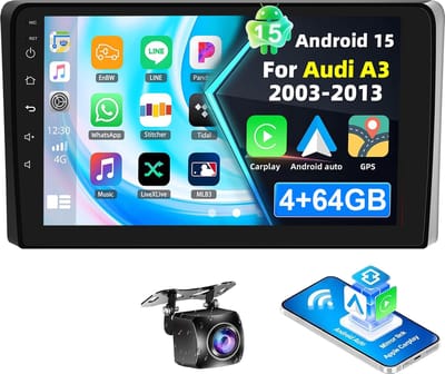ESSGOO Autoradio - geschikt voor Audi A3 8P 2003 t/m 2013 - Android 15 - 4+64GB - Apple CarPlay & Android Auto - Bluetooth, GPS, WiFi, FM, RDS, 9-inch Touchscreen - Achteruitrijcamera