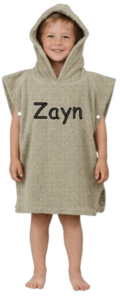 Badponcho taupe met geborduurde naam