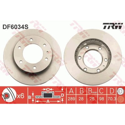Remschijf TRW DF6034S voorkant, geventileerd, 1 Stuk