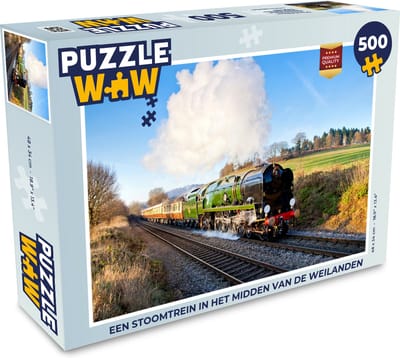 Puzzel Een stoomtrein in het midden van de weilanden - Legpuzzel - Puzzel 500 stukjes