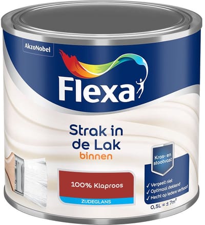 Flexa - Strak In De Lak Binnenlak Zijdeglans - 100% Klaproos - Mengverf - 500 Ml