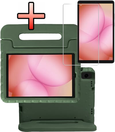 Hoes - Geschikt voor Samsung Galaxy Tab A11 - Met Screenprotector - Kinderhoes Shockproof Bumper - Kidsproof Case - Tablet Hoesje - Kinder Cover - Donkergroen