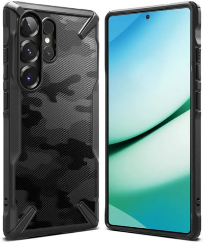 Ringke Fusion X | Hoesje Geschikt voor Samsung Galaxy S25 Ultra | Back Cover | Militaire Standaard | Design Camo Zwart