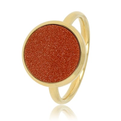 My Bendel - Ring Goudkleurig met Ronde Gold Sand Stone - Goudkleurige Ring - Gold Sandstone Edelsteen - Kracht en Energie - met Luxe Cadeauverpakking | Sieraden Voor Dames | Maat 20.00 Mm / Maat 63