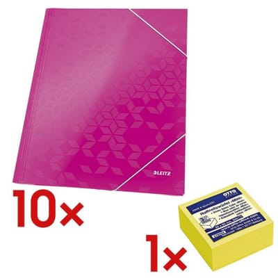 10x mappen met hoekelastieken A4 »WOW 3982« incl. kubus herkleefbare notes 50x50
