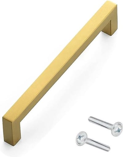 Handgreep - Meubelgreep - Kastgreep - Ladegreep - Handvat - Kast / Lade - Cabinet handle - Drawer pull - 12,8 cm - Vierkant - Goud - Inclusief schroeven - 1 stuk - Jonyx