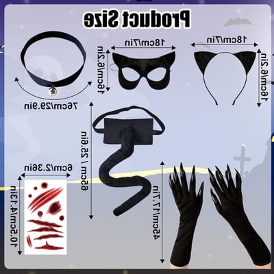 Zesdelige Zwarte Kat Kostuum voor Dames, Catwoman Kostuum Accessoires voor Halloween, Carnaval en Cosplay Feesten