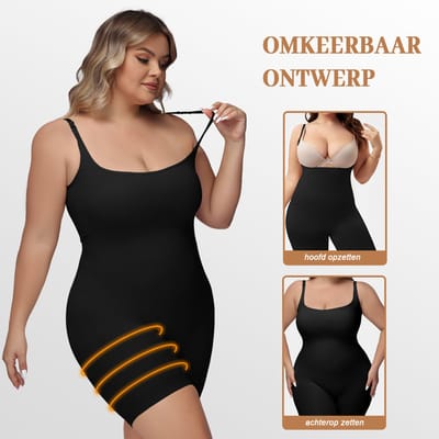 MEETHOO Shapewear voor dames in grote maten - Full Bodysuit - Seamless - Shapewear - Corrigerende bodysuit dames- Shaper - Corrigende ondergoed - Butt & Chest Lift - Omkeerbaar-Zwart-XXL