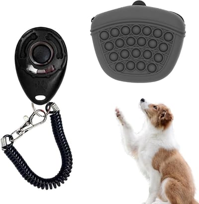 Hondensnacktas met Clicker - Hondenuitlaattas Trainingstas - Huisdier Training - Siliconen Materiaal - 13.5 x 11.5 x 4.5 cm - Zwart