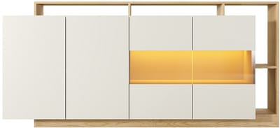 Vente-unique Dressoir 4 deuren en 4 nissen met leds - Beige en Licht naturel - IDESIA