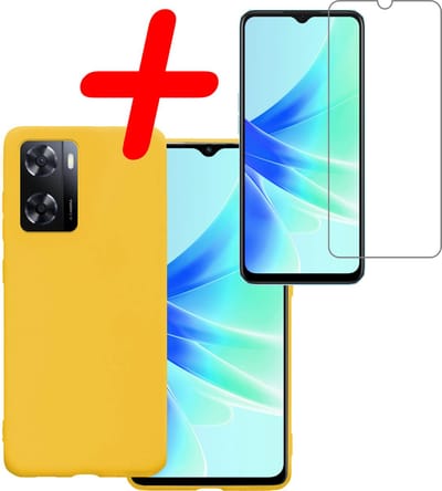 Hoesje Met Screenprotector - Geschikt voor OPPO A57 - Sterk & Shockproof - Back Cover - Siliconen Case - Telefoon Hoes - Geel