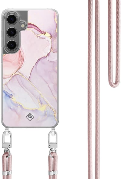 Casimoda® hoesje met koord - Geschikt voor Samsung S24 Plus - Marmer roze paars - Afneembaar koord - TPU/polycarbonaat - Paars
