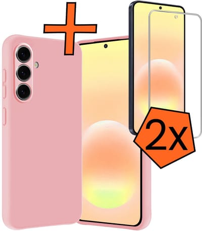 Hoes - Met 2x Screenprotector - Geschikt voor Samsung Galaxy A57 - Sterk & Shockproof - Back Cover - Siliconen Case - Telefoon Hoes - Lichtroze