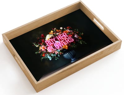 Dienblad hout 40x30 cm - Schootdienblad - Quote - Bloemen - Vaas - Neon - Borrelplank rechthoek - Plateau dienbladen
