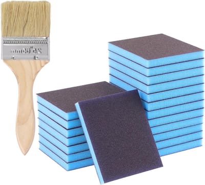 21-delige Schuur Spons Set met 20 Herbruikbare Schuurpads en 1 Verfkwast voor Hout, Metaal en Stucwerk, Blauw