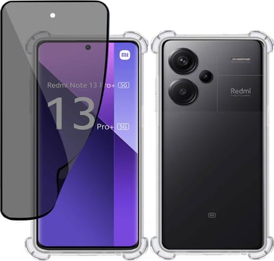 Hoesje + Privé Screenprotector geschikt voor Xiaomi Redmi Note 13 Pro+ – Privacy Folie- Case Transparant