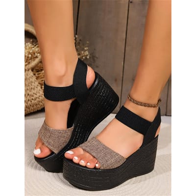 Sandalen voor dames buitenlandse handel in grote maat, nieuwe zomerstijl sponskoek wigzool dikke zool sandalen, waterdicht plateau 37 black