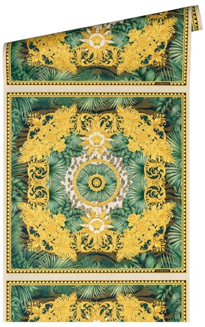 "JUNGLE" SATIJN GLANZEND MEDUSA HOOFD BEHANG | Design - groen goud wit - A.S. Création Versace 5