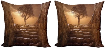ABAKUHAUS Boom kussenhoezen set – 2x50x50 cm – Dubbelzijdig bedrukt – microvezel bruin