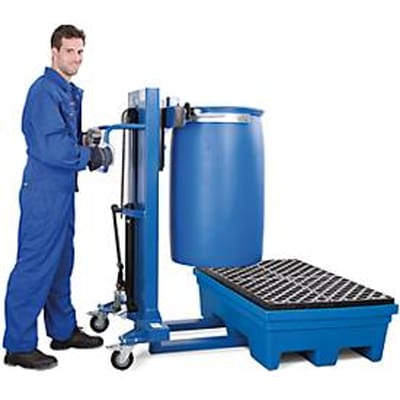 Vatenheffer asecos, met voetpomp, B 830 x H x 1605 x D 1140 mm, hefbereik 120 - 520 mm, chassis smal