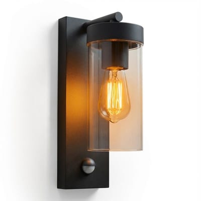 Luminize buitenlamp met bewegingssensor - wandlamp buiten met sensor - E27 fitting - buitenlamp met glas - instelbare sensor - 220V - IP44 - tuinverlichting - zwart