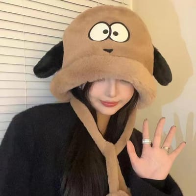 Mode Style Coréen Chapeau Dessin Animé Femme Tendance Automne Hiver Mignon Peluche Chien Chapeau Chauffant Extérieur Protection Oreilles Chapeau Lei Feng Dôme average size