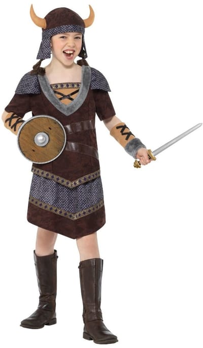 Smiffy's - Piraat & Viking Kostuum - Walhalla Viking Sigrid - Meisje - bruin,grijs - Small - Carnavalskleding - Verkleedkleding