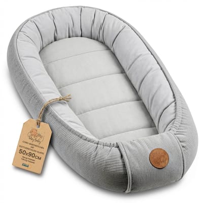 Knus Baby Nestje Pasgeborene – zacht draagbaar en comfortabel Nest voor Ledikant Kinderbed Wieg Babykamer en Onderweg – behaaglijk voor Jongen & Meisje 90x50 cm Lichtgrijs Corduroy