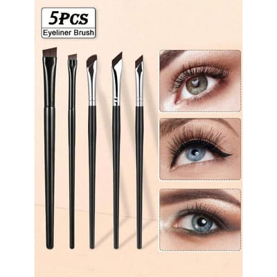 5 stuks/set Precisie Oogmake-up Kwastenset Sikkel & Schuin Eyeliner, Wenkbrauwkwasten Met Lange Steel Make-up Kwastenset 5pcs