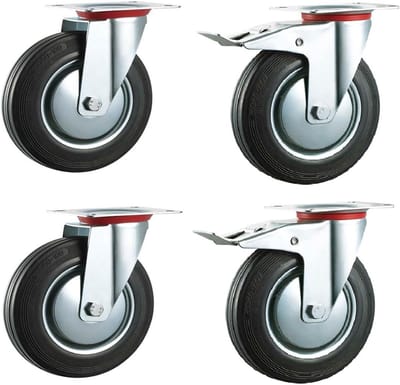 Zwarte rubberen industriële wielen - Top borden - Heavy Duty rollen van Bulldog rollers - Max 400 kg per set - 100 mm